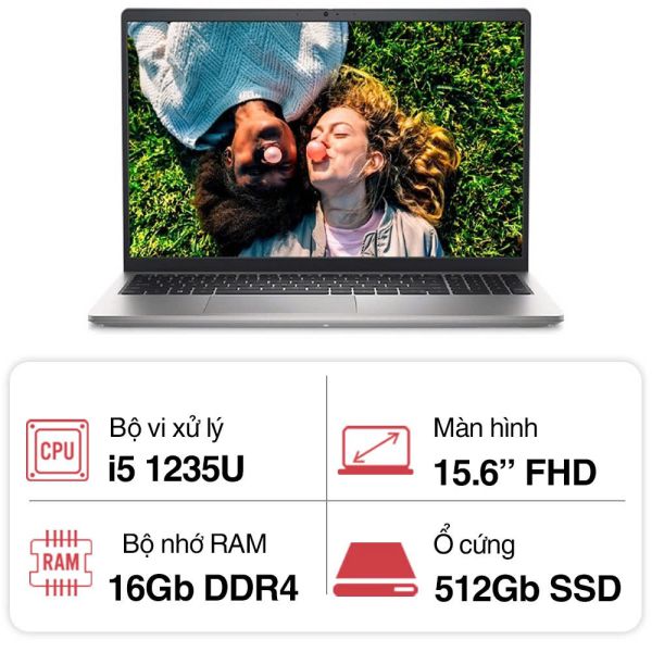 Laptop Dell Inspiron 3520  (i5 1235U/ 16GB/ 512GB SSD/15.6 inch FHD/Win 11/ Office/ Silver/1Y)