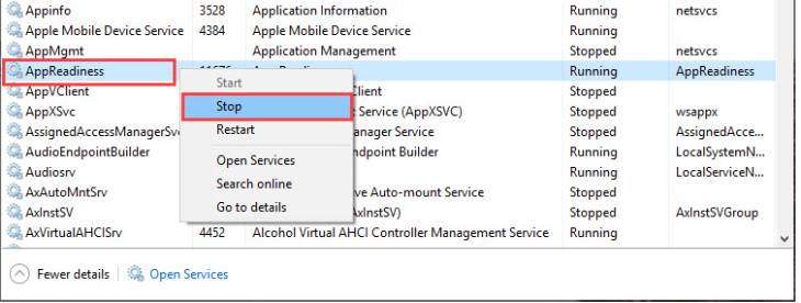 Vô hiệu hóa Appreadiness trong service
