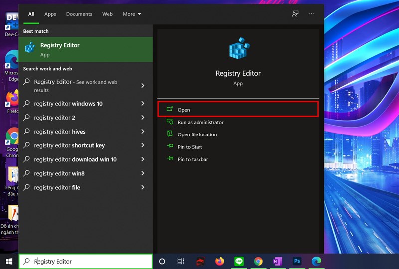 Mở Registry Editor