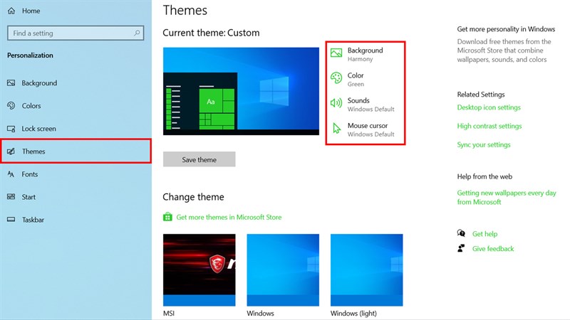 Các mục trong Themes