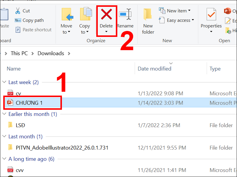 Xóa file trong mục Downloads